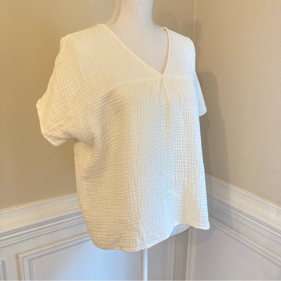 MADEWELL Cream Gauze V Neck Short Sleeve Top - Picture 8 of 9